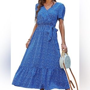 PRETTYGARDEN Women's Floral Summer Dress Wrap V Neck Short Sleeve: NEW !!